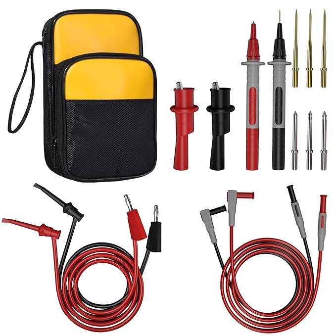 Multimeter Test Leads Kit with Soft Tool Carrying Case Alligator Clips Test Hook Clips Wire Replaceable Precision Sharp Probes for Digital Electrical Multimeter Testing