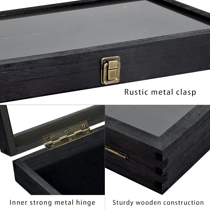 MOOCA Wood Tempered Glass Top Jewelry Display Case Accessories Storage Box - Image 7