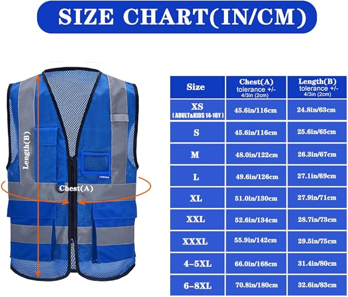 A-SAFETY High Visibility Mesh Safety Reflective Vest with Pockets and Zipper,Hi Viz Work Vest for Men Women (Blue Mesh XXL)