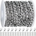 Jishi 16ft Figaro Chain Roll 6mm Silver Stainless Steel Necklace Chain by Jishi