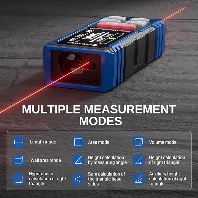 SainSmart Dual Laser Measuring Tool, 393Ft/120M Red Bilateral Distance Meter with Backlit LCD, Rechargeable, Multi-Unit (Ft/in/M), Electronic Level, Length/Area/Volume/Angle Sensor/PC Data Transfer