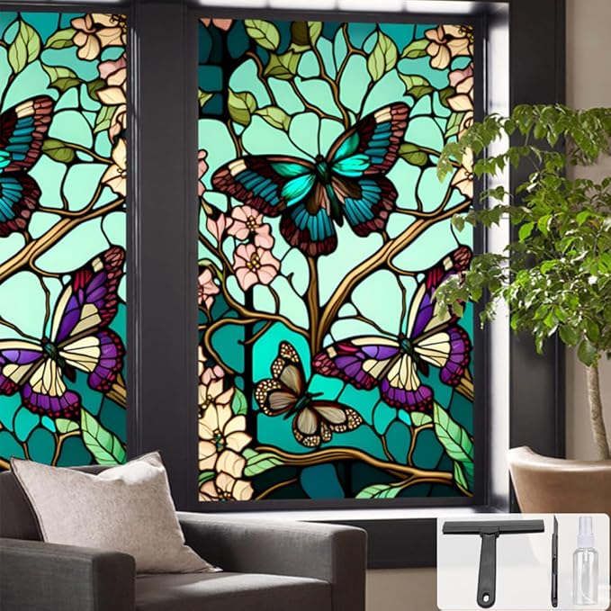 Window UV Protection Privacy Film:Non-Adhesive Static Cling Decorative Window by SIMPASTE