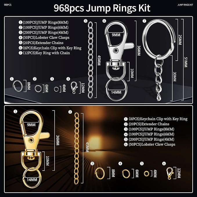 LEOBRO 968pcs Keychain Making Kit, Keychain Clip and Key Ring, Jump Rings - Image 2