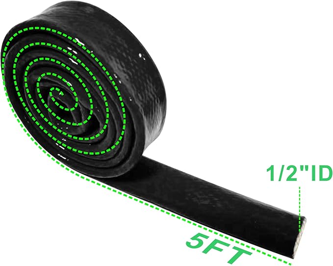 Insulation Heat Shielded Fire Thermo Armor Fire Sleeve Silicone Coated Fiberglass Heat Protection for Automotive Hose Lines & Electrical Wiring-（Black 1/2" ID x5FT）