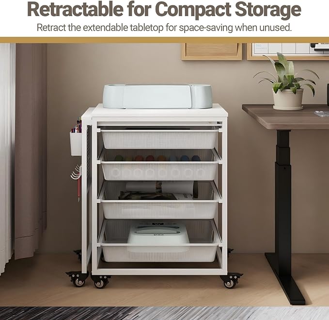 Craft Table with Wheels & Drawer, Extendable Cart with Pegboard, Arts and - Image 3