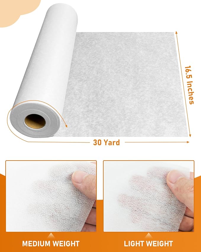 PLANTIONAL Medium Weight White Iron-On Non-Woven Fusible Interfacing: 16.5" x - Image 2