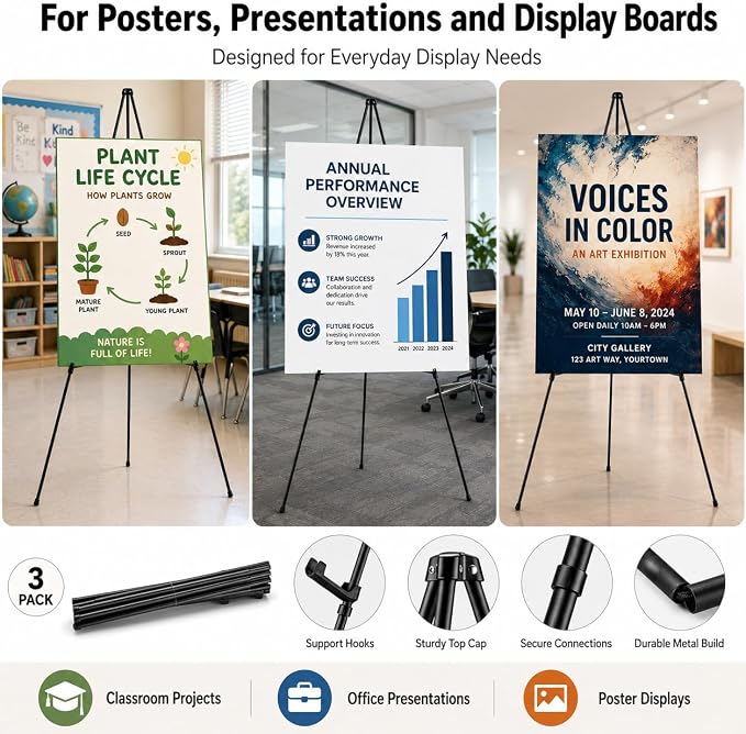3 Pack Easel Stand for Sign, 63 Inch Portable Display Easel Stand, Poster Board - Image 5