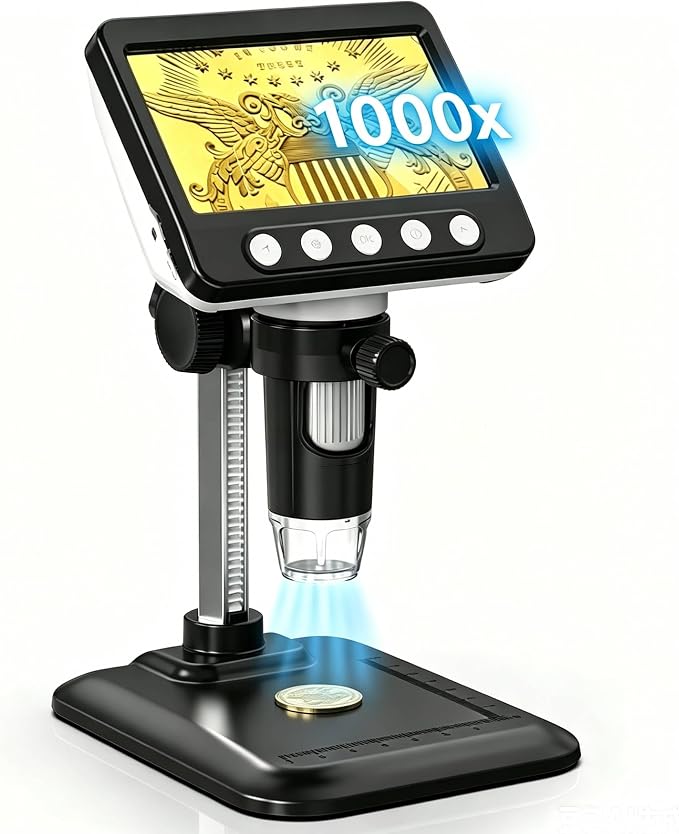 Coin Microscope, 4.3" LCD USB Digital 1000X 1080P Coin Magnifier | 8 Adjustable by DigitalMicroscope