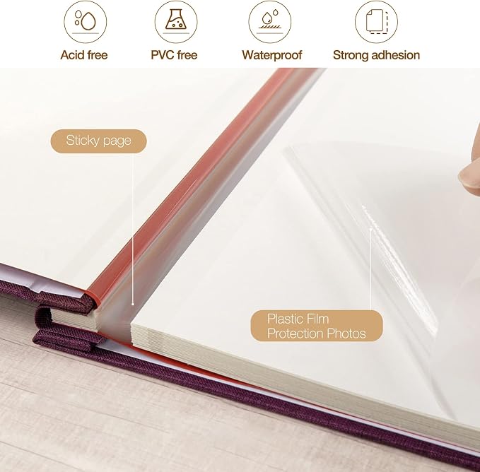 potricher Large Photo Album Self Adhesive 3x5 4x6 5x7 8x10 Pictures Linen Cover - Image 4