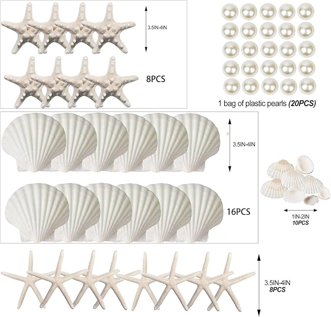 JQAQJU 32PCS Starfish and Scallop Shells - Image 3