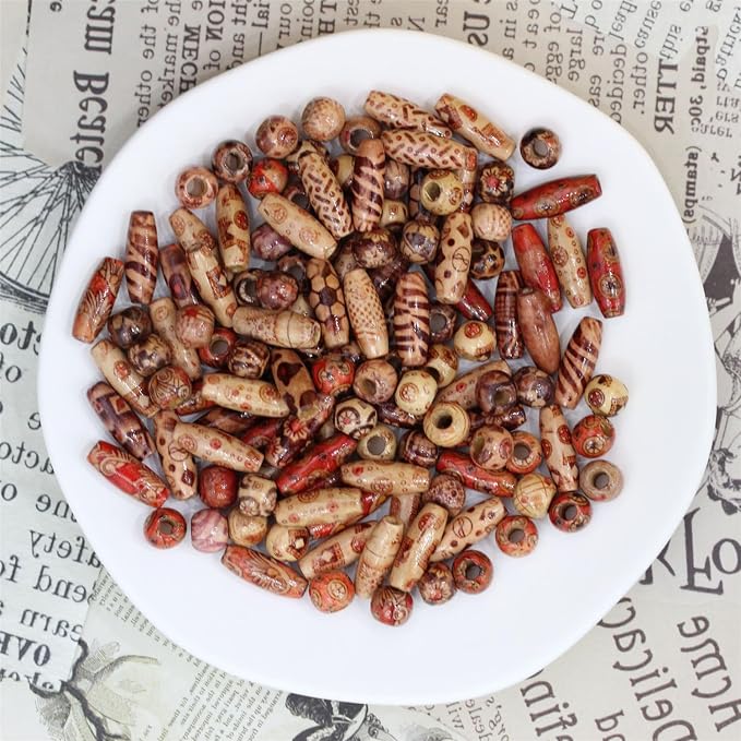 300pcs Mixed Painted Drum Wood Spacer Beads, BetterJonny Barrel Wood Beads - Image 5