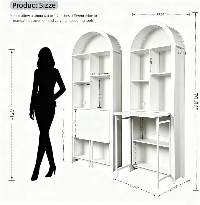 FNK Folding Arched Bookshelf Narrow Bookcase - Image 2