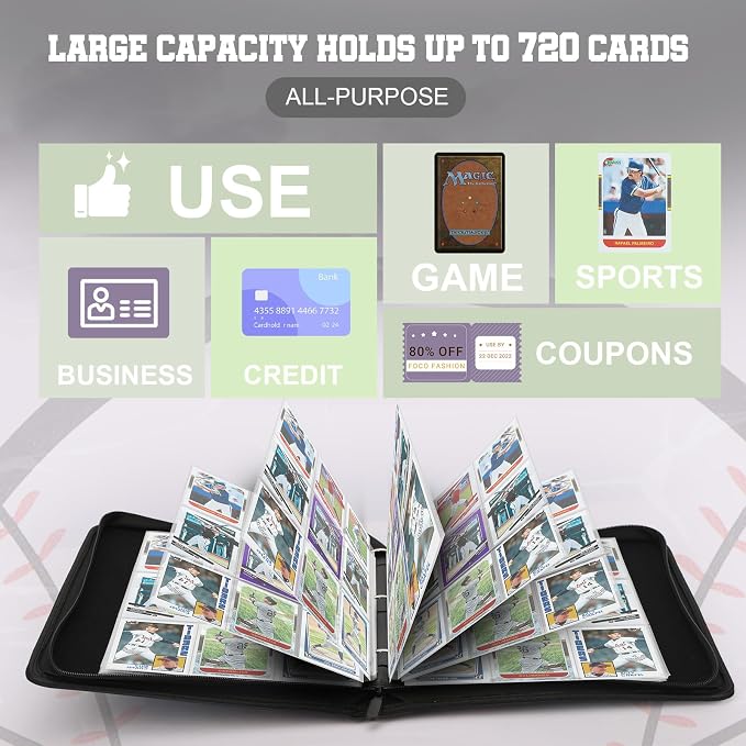 Trading Card Binder with Sleeves 9 Pocket Premium 720 Double Sided Pocket PU - Image 2
