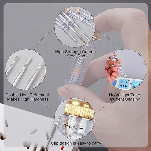 Fielect 5pcs Test Screwdriver, Voltage Detector Pen Light Circuit Tester Electric Test Pen Screwdriver Neon Tube AC/DC 100-500V Clear