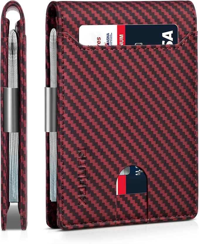 RUNBOX Slim Wallets for Men - Leather Money Clip Mens Wallet - RFID Blocking Front Pocket Bifold Wallet - Thin Credit Card Holder with Gift Box