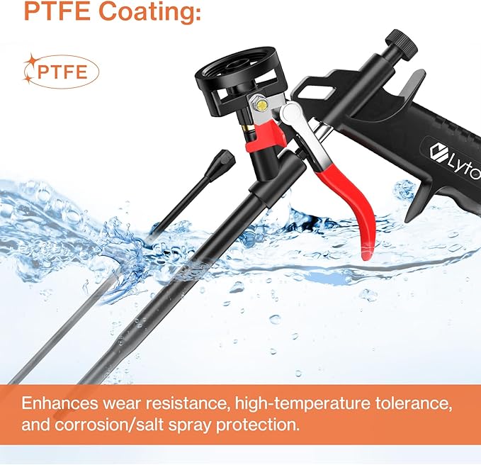 Lytool Spray Foam Gun with 12.6” Extension Rod PTFE Non Stick Barrel Copper Nozzle Adjustable Flow Caulking Gun with Cleaning Brush for Insulation Sealing Compatible with PU Foam Cans Easy to Clean