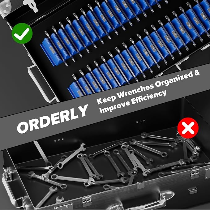 40PCS Magnetic Wrench Organizer Holder - Wrench Tool Organizers for Tool Drawer Storage, Wrenchs Storage Set with Metric & SAE Label, Organization Tool Gift for Professional Mechanics Men, Blue
