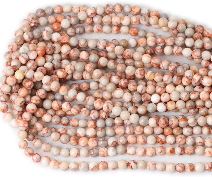 60PCS 6mm Natural Red Network Stone Round Loose Beads - Image 3