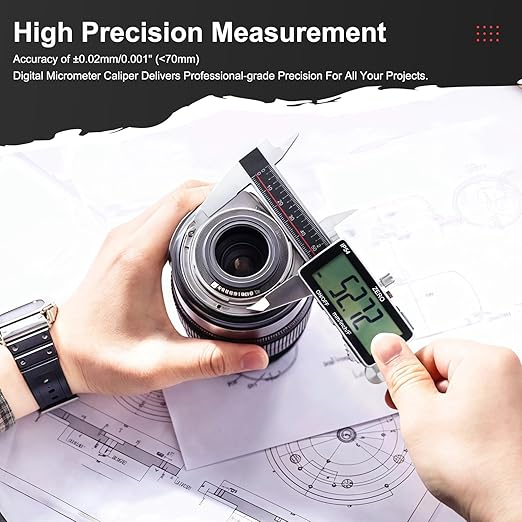 GODESON Digital Caliper,IP54 Caliper Measuring Tool-Stainless Steel & Large LCD Screen, Rechargeable Digital Micrometer display Inch/Metric/Fractions, 6 Inch Digital calipers-Absolute Scale & Auto-Off