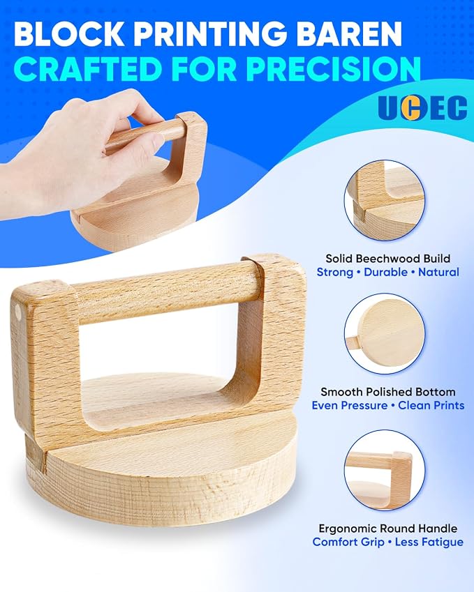 UCEC 2 Pack Block Printing Baren & 4 Inch Brayer Roller Set - Image 2