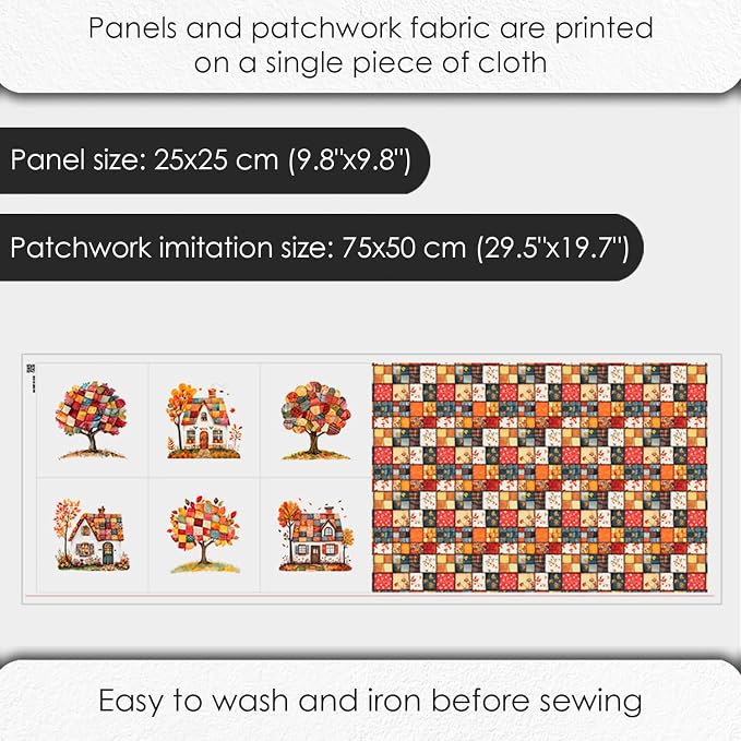 Autumn Patchwork Cottage Fabric Panel – Six 10×10 inch Designs + Bonus - Image 4