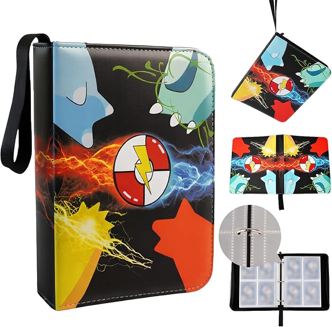 4 Pocket Card Binder with 50 Removable Sleeves, Holds 400 Cards | 3 Ring Zipper by Unknown