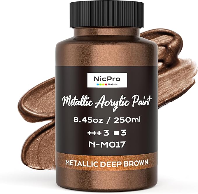 Nicpro Metallic Deep Brown Acrylic Paint, 8.45oz/250ml Craft Paint | Large Non by Nicpro