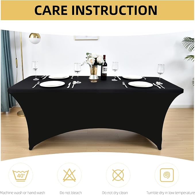 10-Pack 6ft Black Spandex Table Covers - Image 6