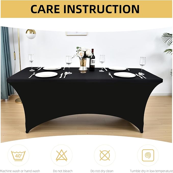 6-Pack 6ft Black Spandex Table Covers - Image 6