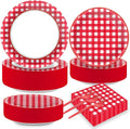 Naozinebi 200pcs Red and White Plates Napkins Checkered Plaid Paper Tableware by Naozinebi