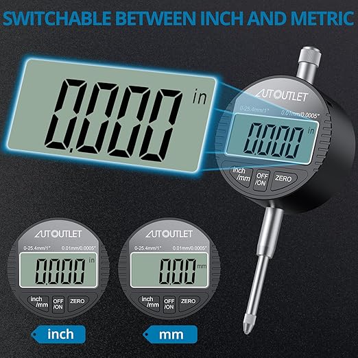 AUTOUTLET Digital Dial Indicator with Magnetic Base, Long Arm 0-1" with Professional Dial Gauge 0.0005",Inch/Metric Conversion for Lathe and Milling Machine Alignment