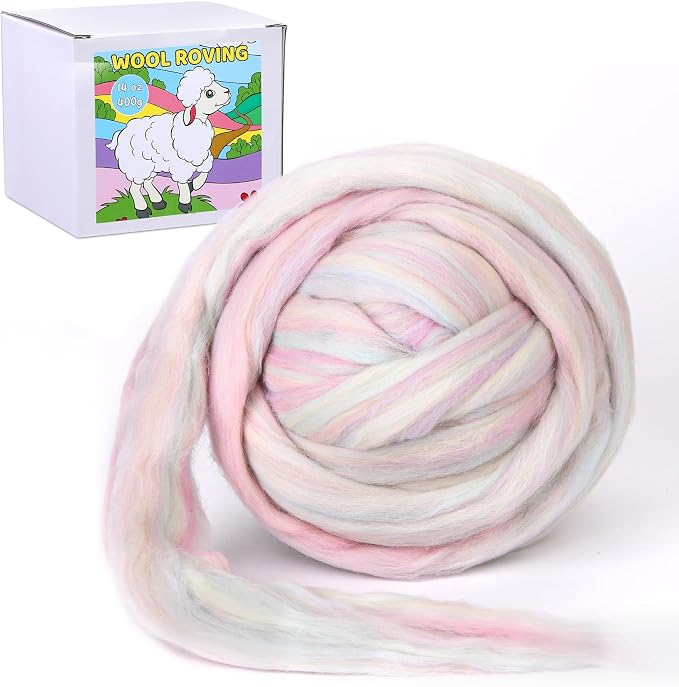 QMNNMA Wool Roving Bulk, 14.1oz Needle Felting Wool-Flecking Gray | Super Wool by Qmnnma