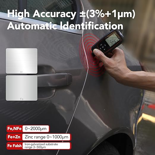 Paint Thickness Gauge for Cars - Accurate Mil Thickness Gauge for Iron/Aluminum/zinc Car Body Filler Tester for Used Car Buyers & Auto Body Shops, with Rotating Screen & Continuous Measurement