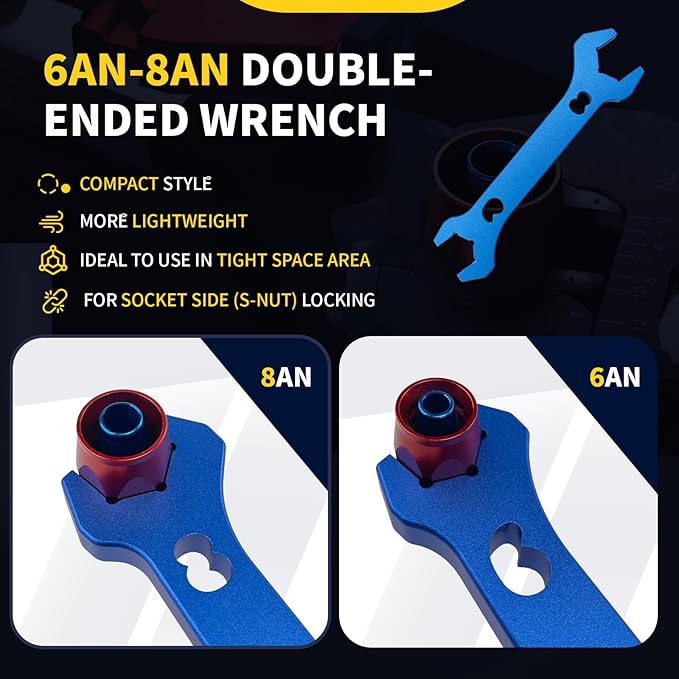 3AN-20AN AN Fitting Wrench AN Fitting Tool for AN Hose Fitting Assembly Adjustable Lightweight Aluminum Blue With 6AN-AN8 Double-ended AN Wrench Blue