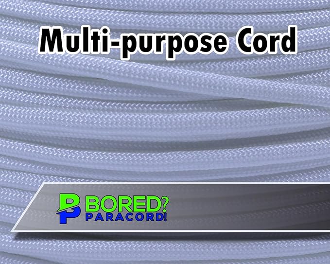BORED? PARACORD! 550 lb Paracord - Ideal for Crafting, Camping, DIY Projects, Active & Military Outdoors - Strong Survival Rope - Tactical Parachute Cord Type III - White 100 Feet