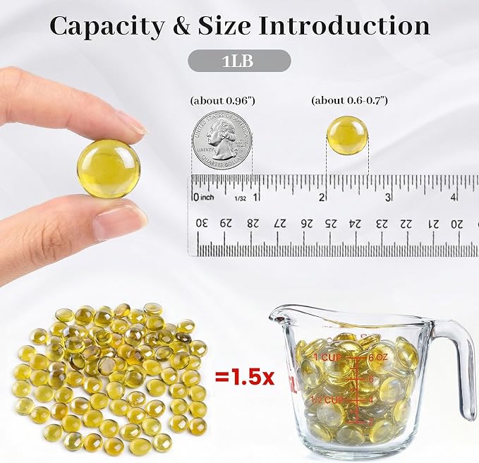 FUTUREPLUSX 1 LB Yellow Glass Marbles, Flat Marbles Glass Beads Vase | - Image 2