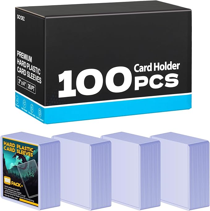 100 Count Card Sleeves Hard Plastic, Sooez 35PT Card Holder, Rigid Card Case by Sooez