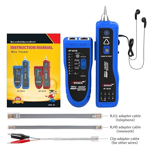 NOYAFA Network Cable Tester, RJ11 RJ45 Network Tester for Telephone, Ethernet, Video, Tone Generator, Metal, Ethernet Cable Tester Cable Toner with Earphone Flashlight