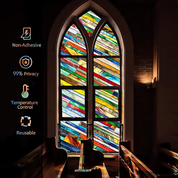 Coavas Stained Glass Window Film: Upgrade 3D Rainbow Window Clings Sun Blocking - Image 4