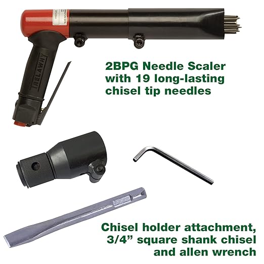 CS Unitec | 2BPG Needle and Chisel Scaler Kit | 19 Needle Air Chisel | Professional Grade 3000 BPM Pistol Grip | Air Power 5.5 CFM - 199.3121