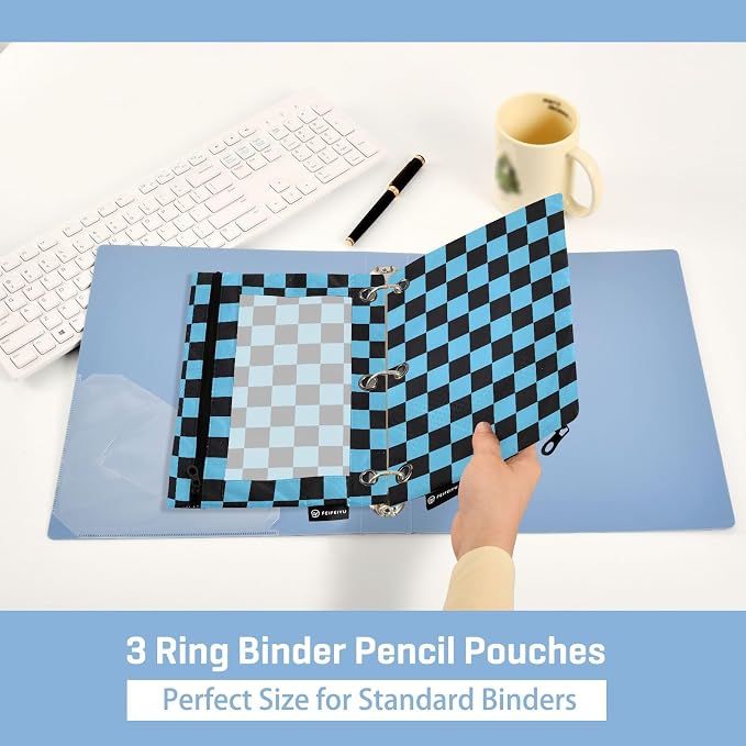 Black Blue Checkered Pattern Pencil Pouch - Image 4