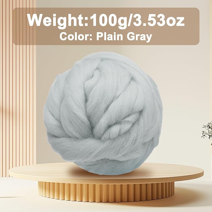 uxcell 3.53oz Wool Roving Yarn, Needle Felting Wool Fiber DIY Craft Needle Wet - Image 2