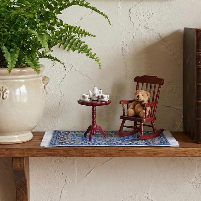 1:12 Scale Miniature Rug Carpet and End Table Wooden Side Table Dollhouse - Image 3