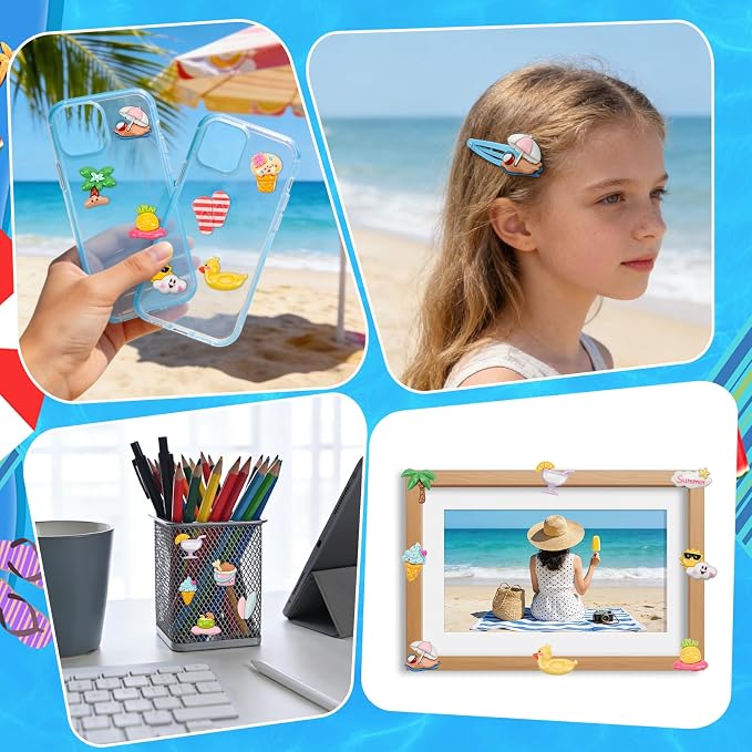 JUNEBRUSHS 80 Pcs Summer Resin Charms Flatback, Mini Beach Theme Resin Charms - Image 5