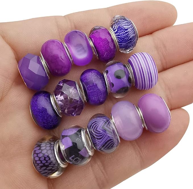 50pcs Assorted Purple Resin Imitation Glass European Large Hole Beads - Image 5