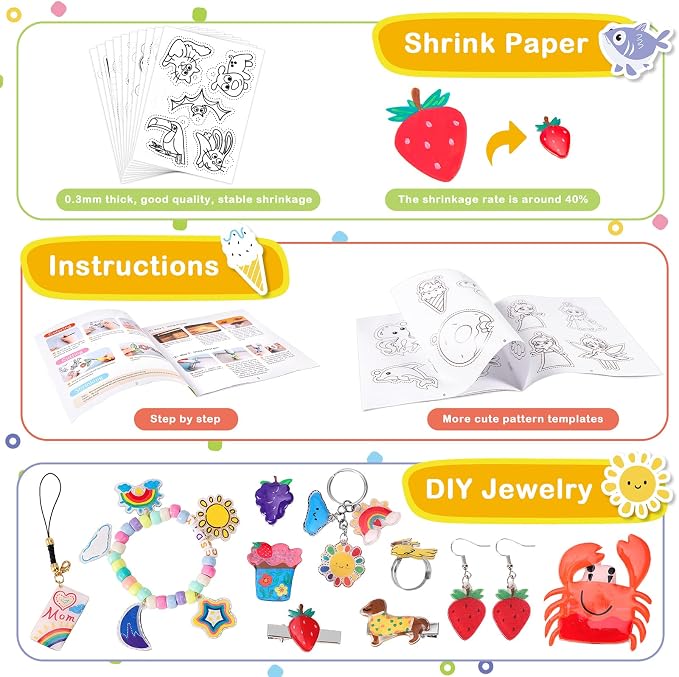 286 PCS Shrink Art Paper Kit Includes 14 PCS Shrink Plastic Sheets and 272 PCS - Image 4