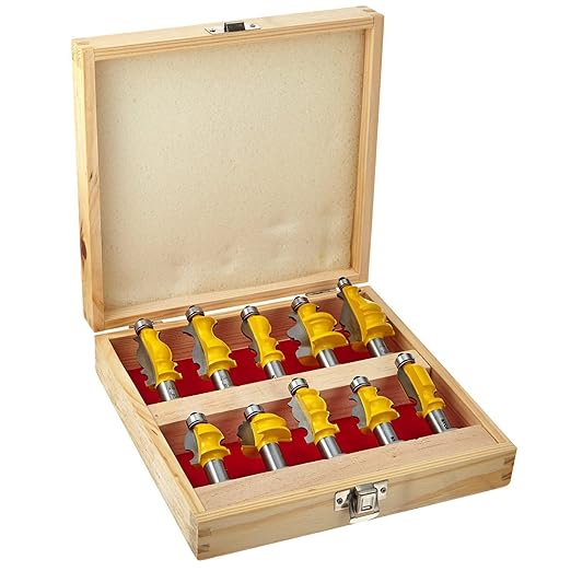 10PCS Architectural Molding Router Bit Set 1/2 Shank Casing Base CNC Line Handrail Woodworking Cutters Face Mill Woodworking Chisel Cutter Milling Tool
