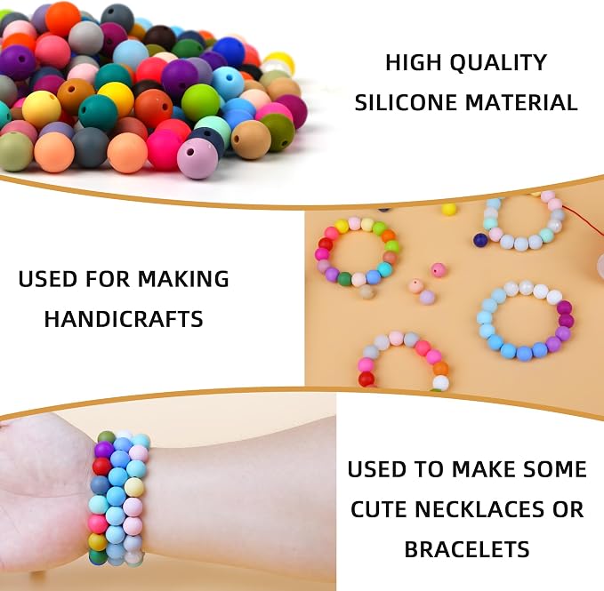 300pcs Silicone Beads for Keychain Making Kit 60 Colors Focal Rubber Round - Image 6