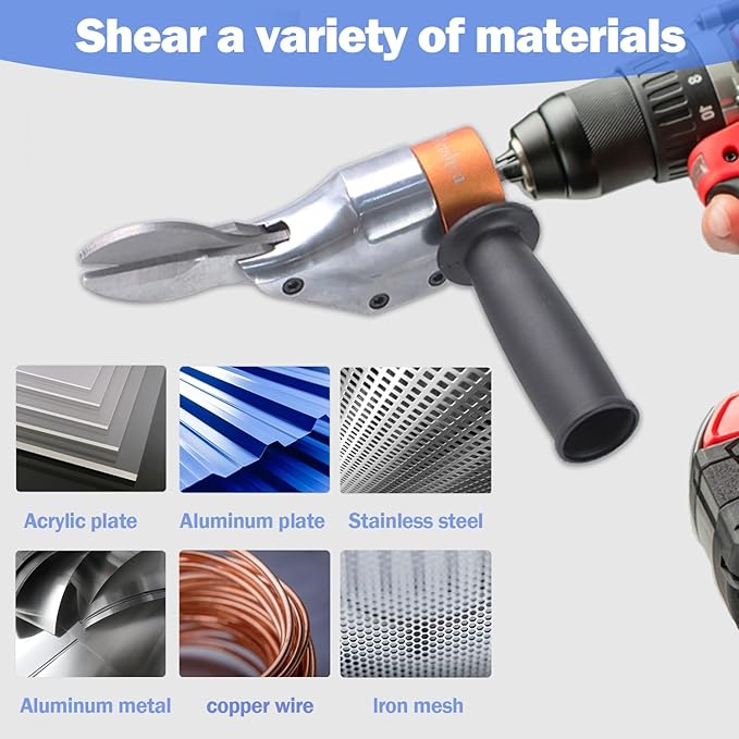 360° Pivoting Drill Metal Shear Attachment, Professional Power Tool Accessory for Cordless & Corded Drills, Heavy-Duty Metal Cutter for Iron, Aluminum & Copper Sheets with Adjustable Handle- O