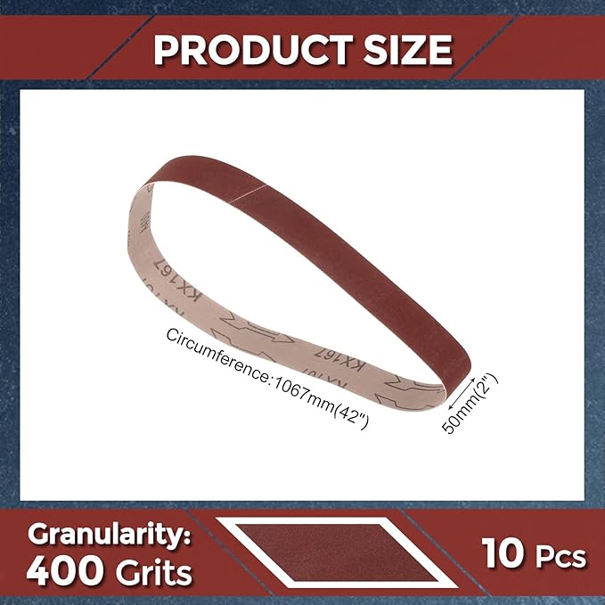 10 Pcs Sanding Belts 2 x 42 Inch 400 Grit Aluminum Oxide Abrasive Sandpaper for Belt Sander Metal Grinding Wood Working Weld Rust Removal